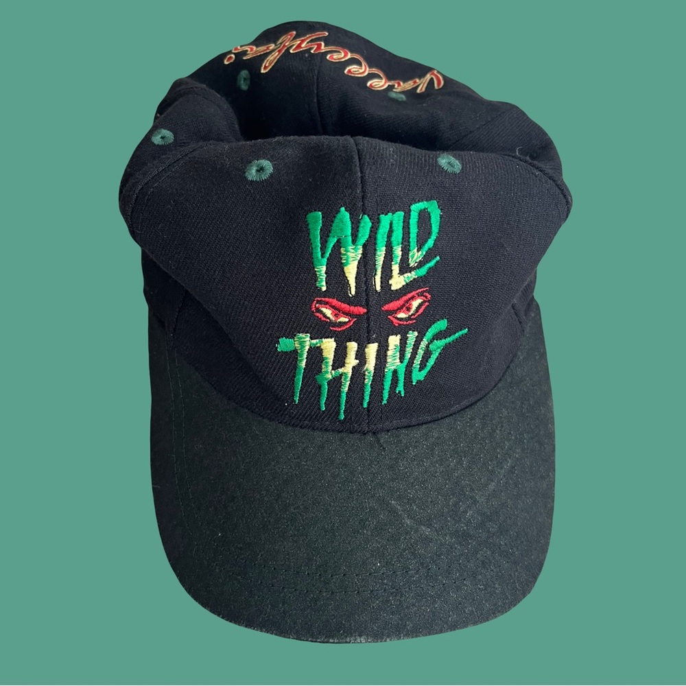 Vintage 90’s Valleyfair Black Cap Wild Thing Green Eye Graphic One Size